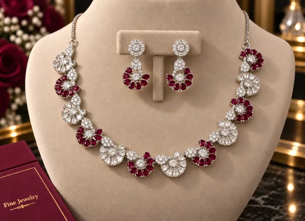 Silver_Red_Stone_Floral_Brass_Necklace_Set_For_Women