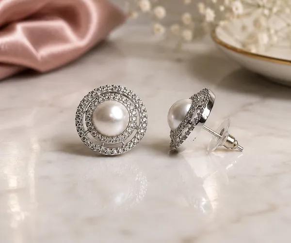 Silver_Pearl_Brass_Round_Stud_Earrings_For_Women