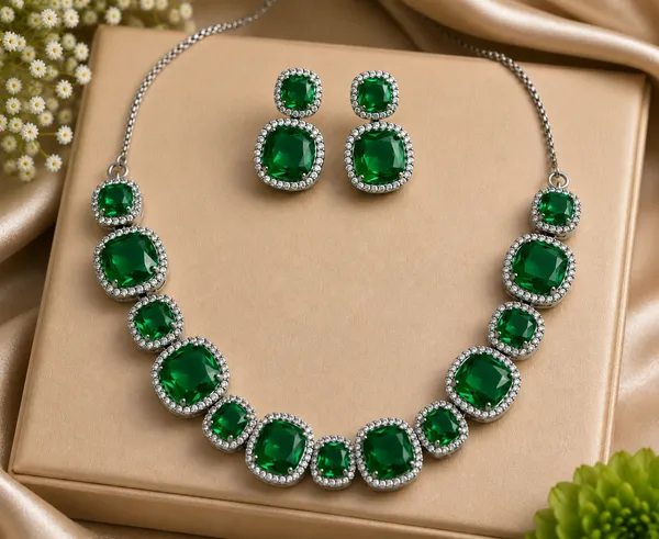 Green_Silver_Tone_Brass_Faceted_Stone_Layered_Necklace_Set_For_Women