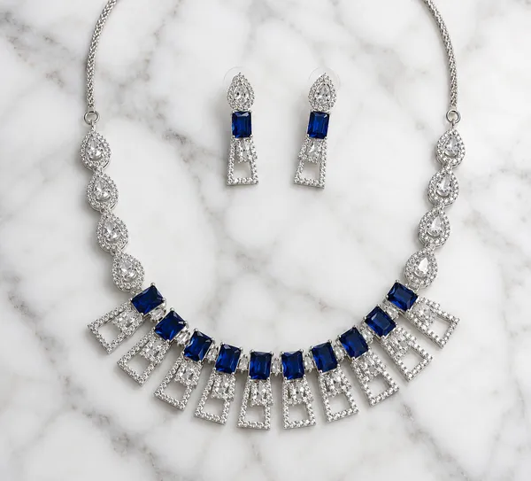 Blue_Stone_Geometric_Statement_Necklace_And_Earrings_Set_For_Women