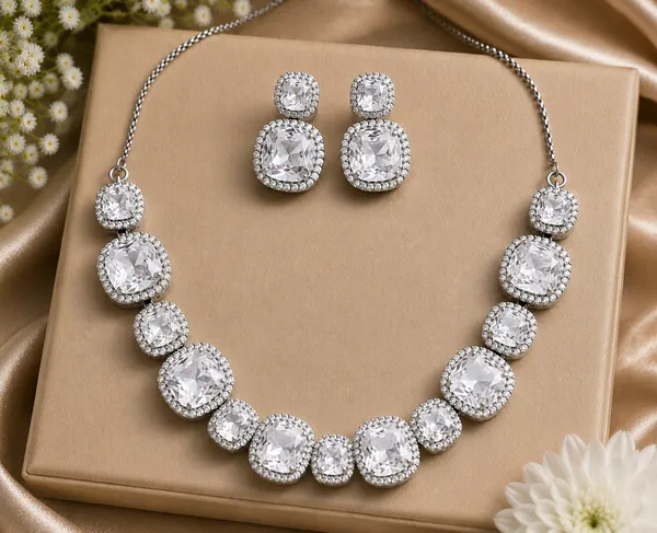 Silver_Crystal_Clear_Stone_Brass_Necklace_Set_For_Women
