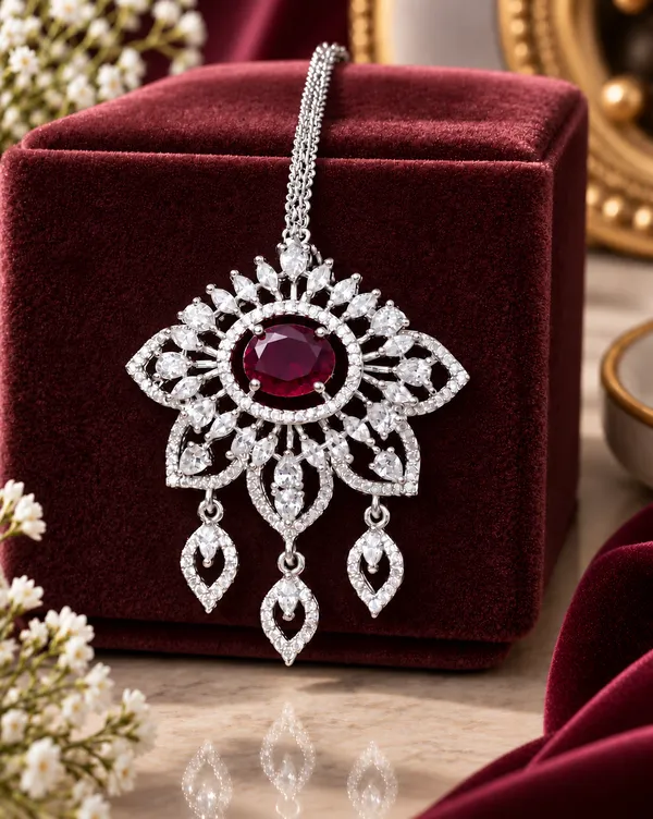 Silver_Red_Brass_Bridal_Stone_Necklace_And_Earrings_Set_For_Women