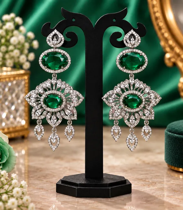 Green_Brass_Silver_Tone_Stone_Bridal_Necklace_Set_For_Women