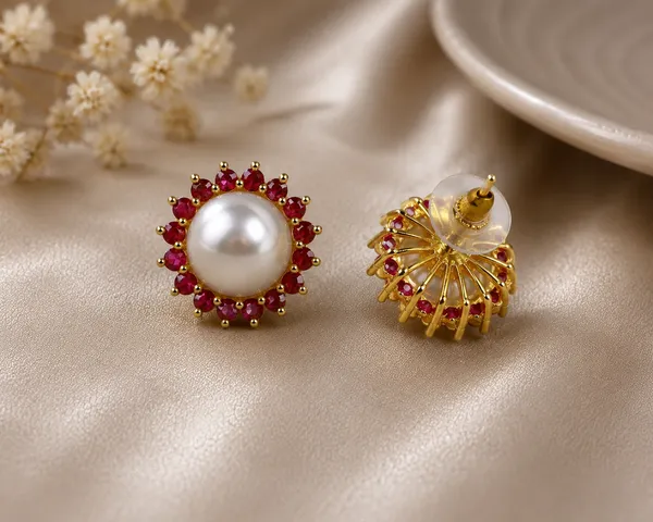 Gold_Tone_Pearl_Red_Stone_Halo_Stud_Earrings_For_Women