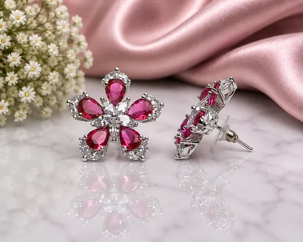 Pink_Floral_Crystal_Stud_Earrings_For_Women