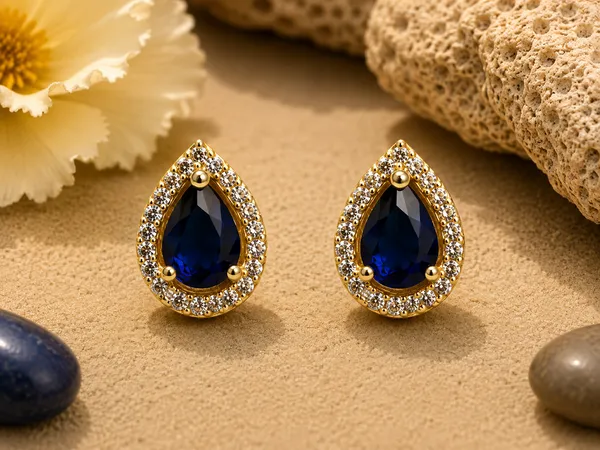 Blue_Brass_Gold_Tone_Teardrop_Stone_Stud_Earrings_For_Women