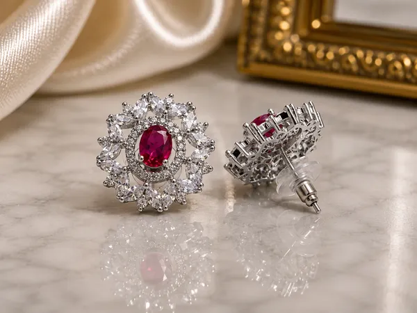 Red_Brass_Oval_Crystal_Floral_Stud_Earrings_For_Women