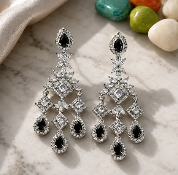 Silver_Black_Brass_Crystal_Chandelier_Earrings_For_Women
