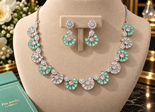 Green_Stone_Floral_Silver_Tone_Brass_Necklace_Set_For_Women