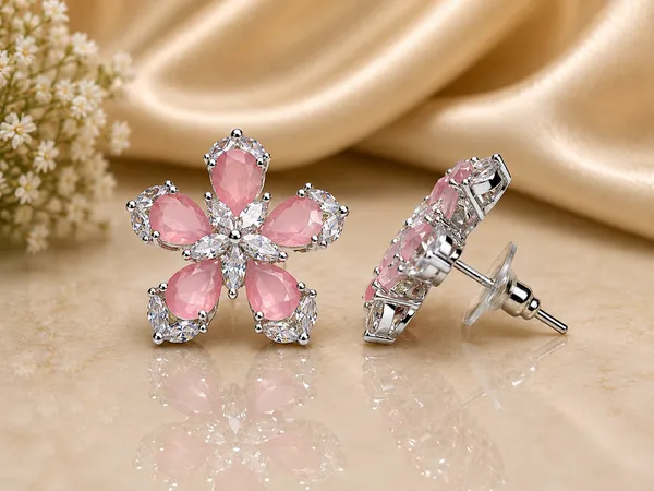 Pink_Brass_Floral_Stud_Earrings_For_Women