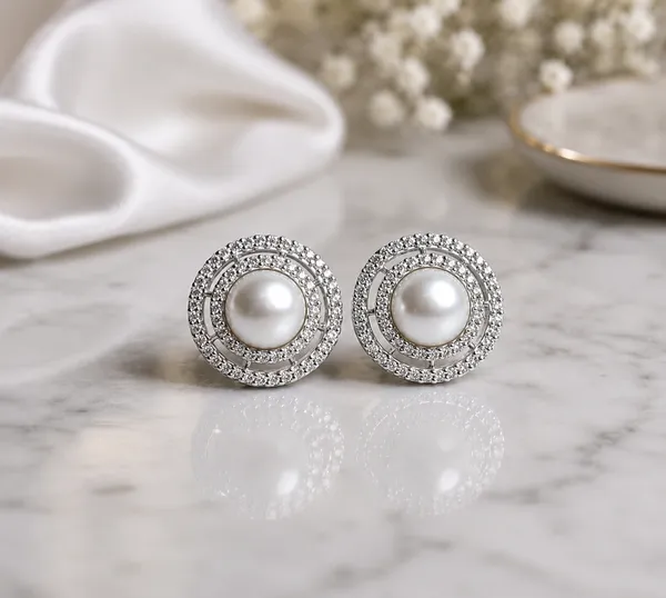 Silver_Pearl_Brass_Round_Stud_Earrings_For_Women
