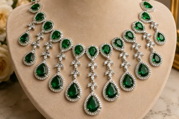 Green_Teardrop_Stone_Statement_Brass_Necklace_Set_For_Women