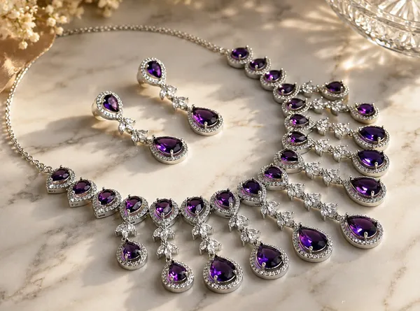 Purple_Brass_Teardrop_Stone_Statement_Necklace_Set_For_Women
