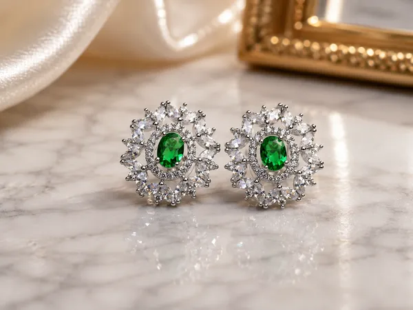 Green_Brass_Halo_Oval_Stone_Stud_Earrings_For_Women