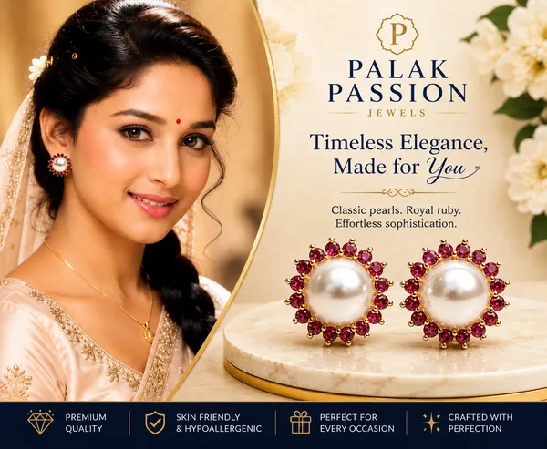 Gold_Tone_Pearl_Red_Stone_Halo_Stud_Earrings_For_Women