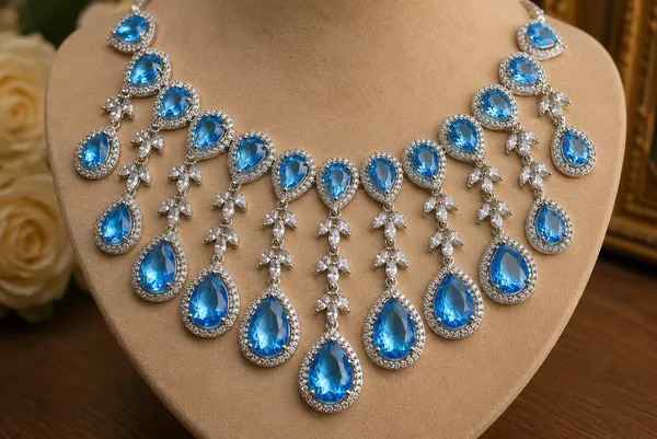 Blue_Brass_Teardrop_Stone_Statement_Necklace_Set_For_Women