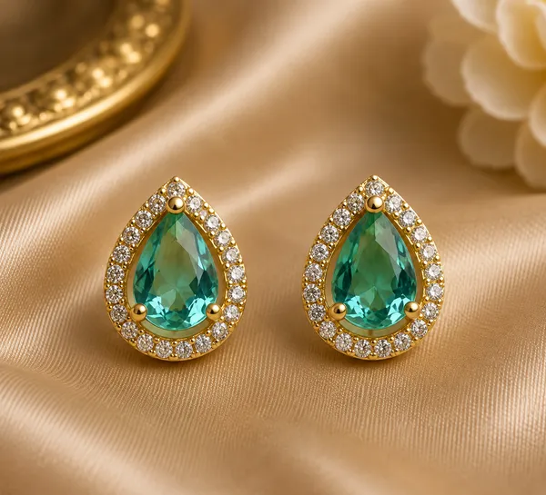 Green_Gold_Tone_Brass_Teardrop_Stone_Stud_Earrings_For_Women