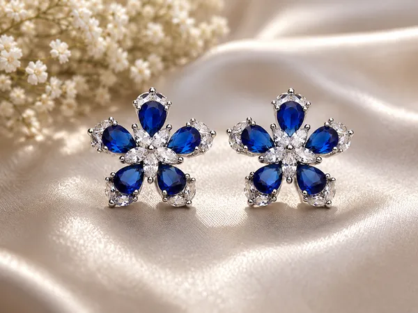Blue_Brass_Floral_Stone_Stud_Earrings_For_Women