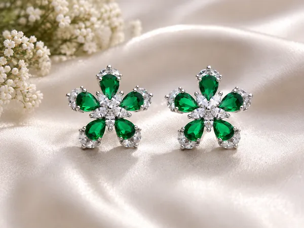 Green_Floral_Cluster_Stone_Stud_Earrings_For_Women