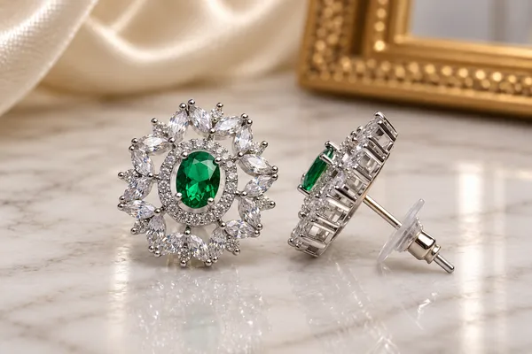 Green_Brass_Halo_Oval_Stone_Stud_Earrings_For_Women