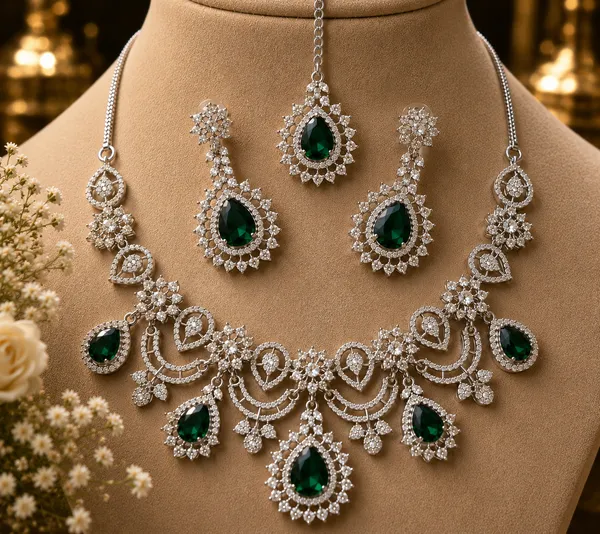 Green_Brass_Teardrop_Stone_Necklace_Earrings_Set_For_Women