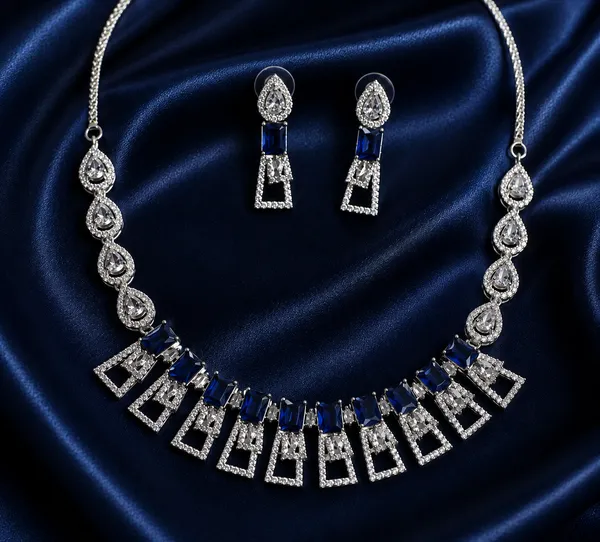 Blue_Stone_Geometric_Statement_Necklace_And_Earrings_Set_For_Women
