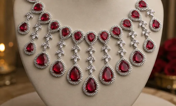 Red_Brass_Teardrop_Stone_Statement_Necklace_Set_For_Women