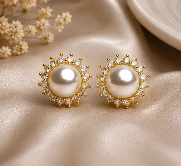 Gold_Brass_Pearl_Stone_Sunburst_Stud_Earrings_For_Women