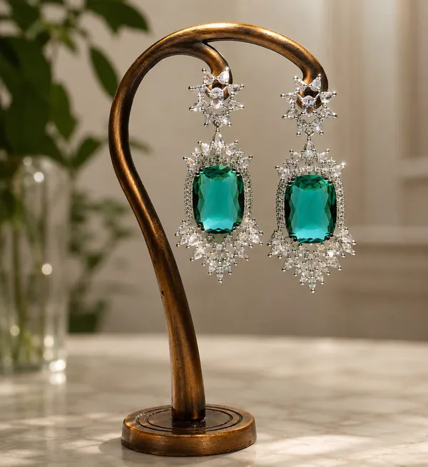 Green_Brass_Floral_Drop_Earrings_For_Women