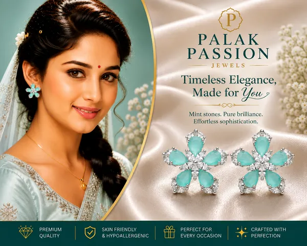 Aqua_Brass_Silver_Tone_Floral_Stud_Earrings_For_Women