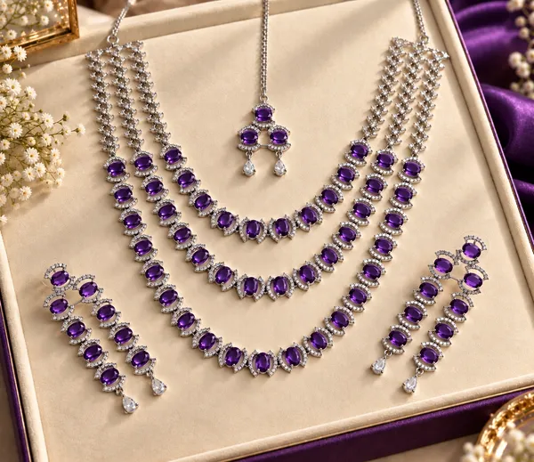 Purple_Brass_Multi_Layer_Necklace_Earrings_Maang_Tikka_Set_For_Women