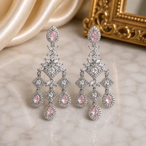 Pink_Brass_Silver_Tone_Crystal_Chandelier_Earrings_For_Women