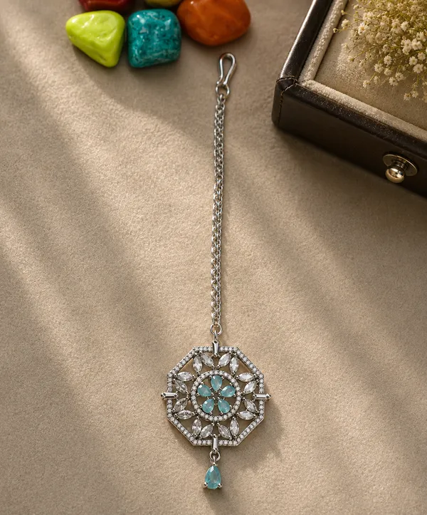 Silver_Tone_Blue_Floral_Stone_Maang_Tikka_For_Women