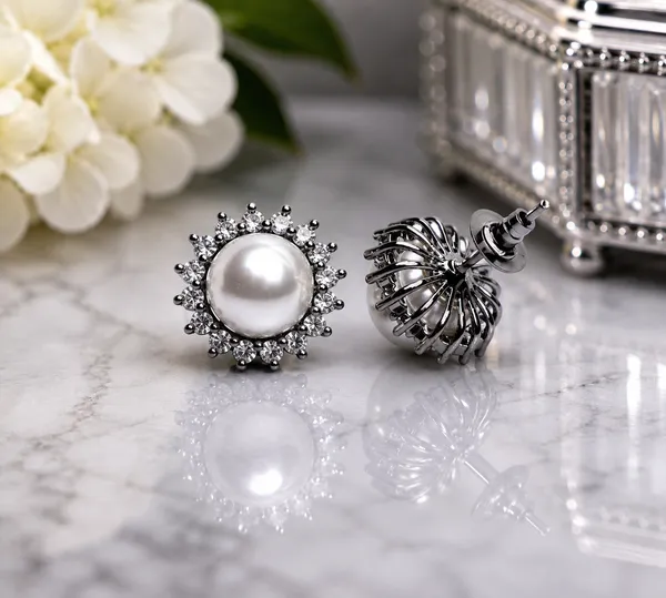 Silver_Pearl_Brass_Halo_Stud_Earrings_For_Women