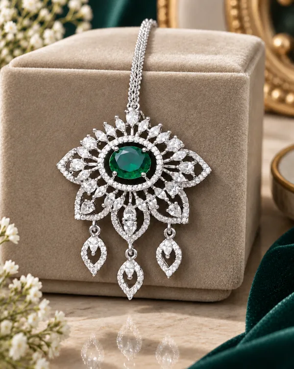 Green_Brass_Silver_Tone_Stone_Bridal_Necklace_Set_For_Women
