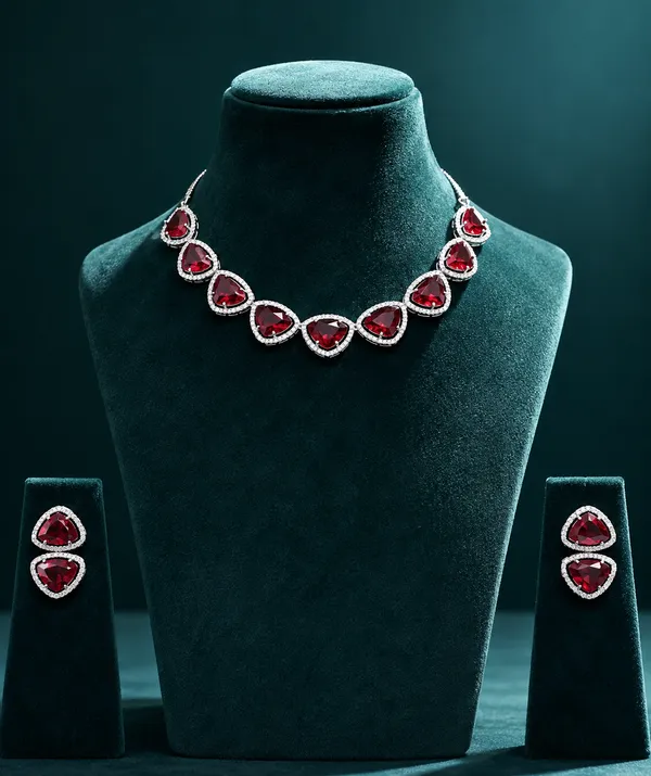 Red_Stone_Silver_Tone_Teardrop_Necklace_Set_For_Women