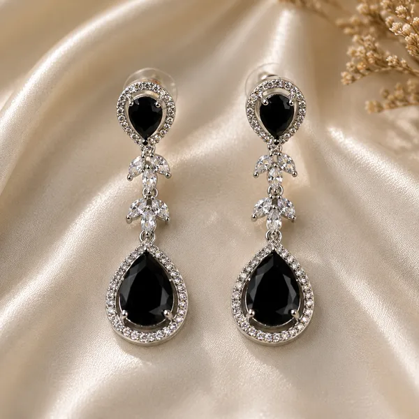 Black_Silver_Teardrop_Stone_Brass_Drop_Earrings_For_Women