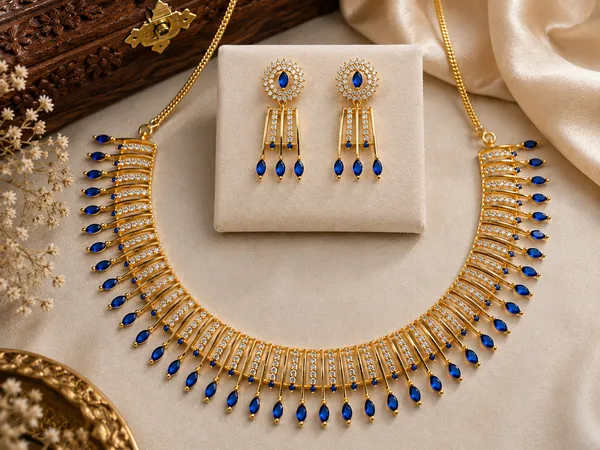 Blue_Gold_Brass_Teardrop_Stone_Layered_Necklace_Set_For_Women