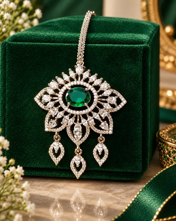Green_Brass_Silver_Tone_Stone_Bridal_Necklace_Set_For_Women