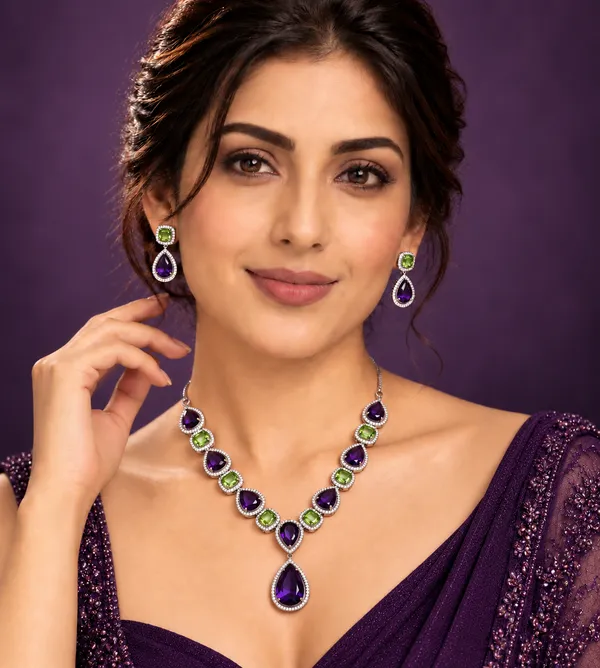 Purple_Green_Brass_Stone_Necklace_Set_For_Women