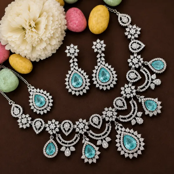 Silver_Brass_Crystal_Turquoise_Bridal_Necklace_Set_For_Women