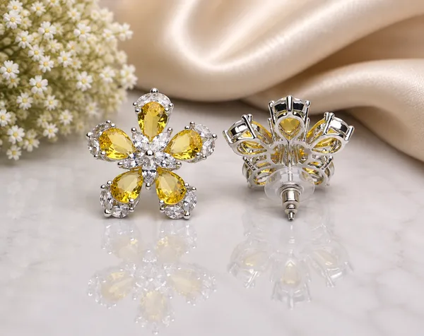 Yellow_Brass_Floral_Stud_Earrings_For_Women