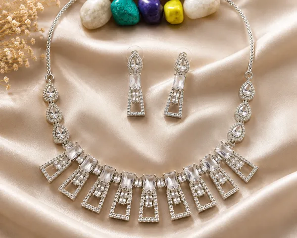 Silver_Tone_Clear_Crystal_Geometric_Drop_Necklace_Set_For_Women