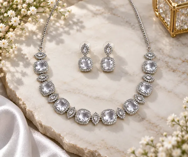 Silver_Brass_Crystal_Necklace_Set_For_Women