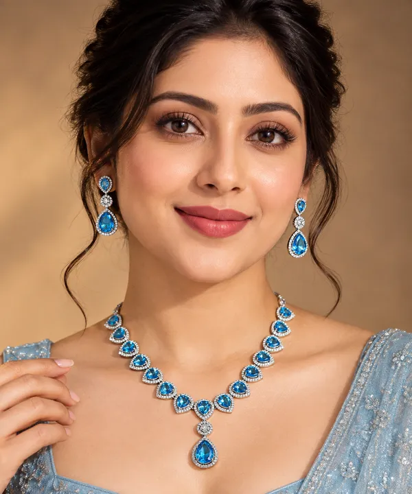 Blue_Stone_Silver_Tone_Teardrop_Pendant_Necklace_Set_For_Women