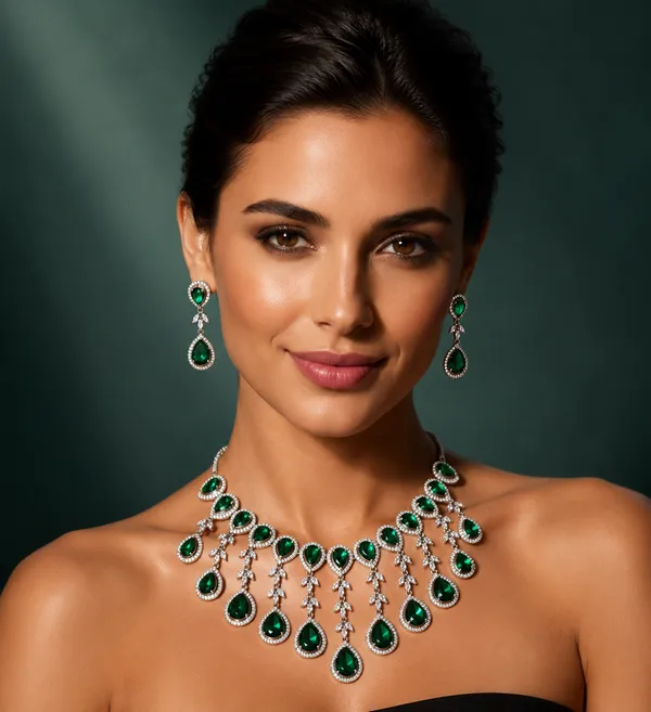 Green_Teardrop_Stone_Statement_Brass_Necklace_Set_For_Women