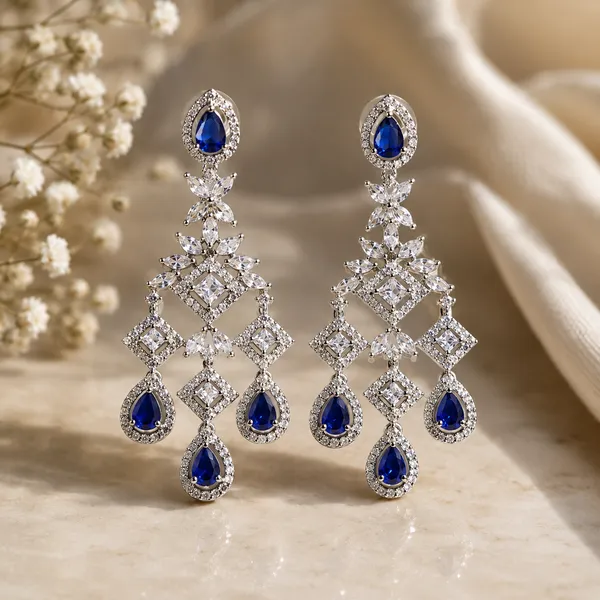 Blue_Silver_Tone_Teardrop_Chandelier_Drop_Earrings_For_Women