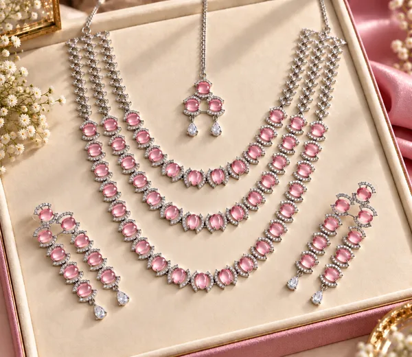 Pink_Brass_Silver_Tone_Bridal_Stone_Necklace_Set_For_Women
