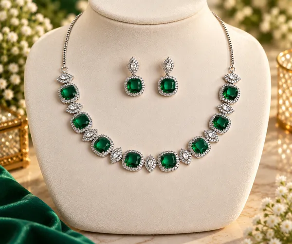 Green_Brass_Rhinestone_Necklace_Set_For_Women