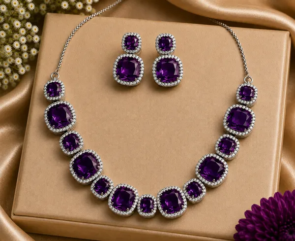Purple_Stone_Silver_Tone_Graduated_Necklace_Set_For_Women